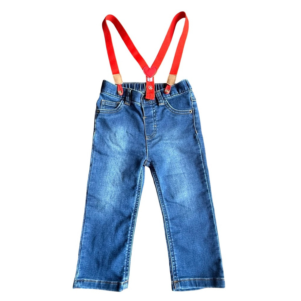 Kids Blue Jeans with Red Suspenders